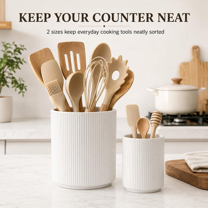 Utensil Holder,Ceramic Kitchen Utensils Holder for Countertop-Set of 2