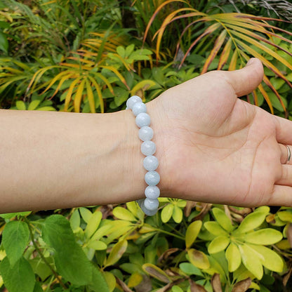 chengmu 8mm Aquamarine Chalcedony Stretch Bracelet Round Stone Beads Semi Gemstone for Crystal Elastic Beaded Bracelet 7.5"