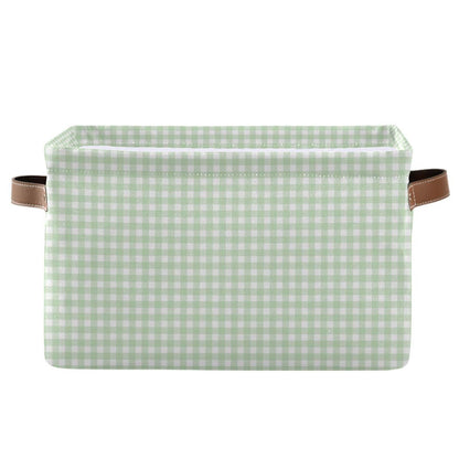 JUZIHAI Green Gingham Checkered Storage Basket, Collapsible Canvas Storage Organizer Bins with Handles for Toys Clothes Closet Shelves Nursery Office, 14.2x10.2x8.3 in