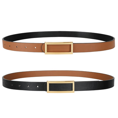 SANSTHS Skinny Reversible Belts for Women, Two-in-one Women Thin Belt for Dresses Jeans Pants with Gold Buckle, Black/Brown XS