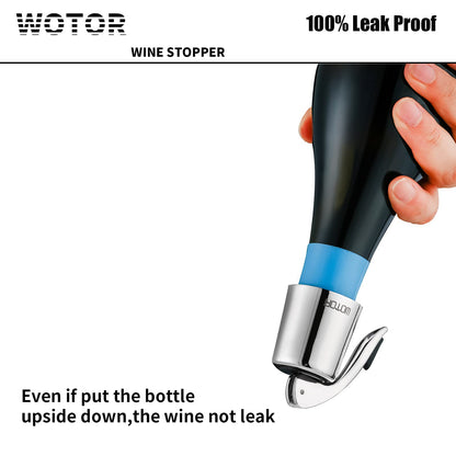 WOTOR Wine Stoppers Stainless Steel Wine Bottle stopper Plug with Silicone Reusable Wine Saver Leak proof Keep Fresh Silver 3 pack