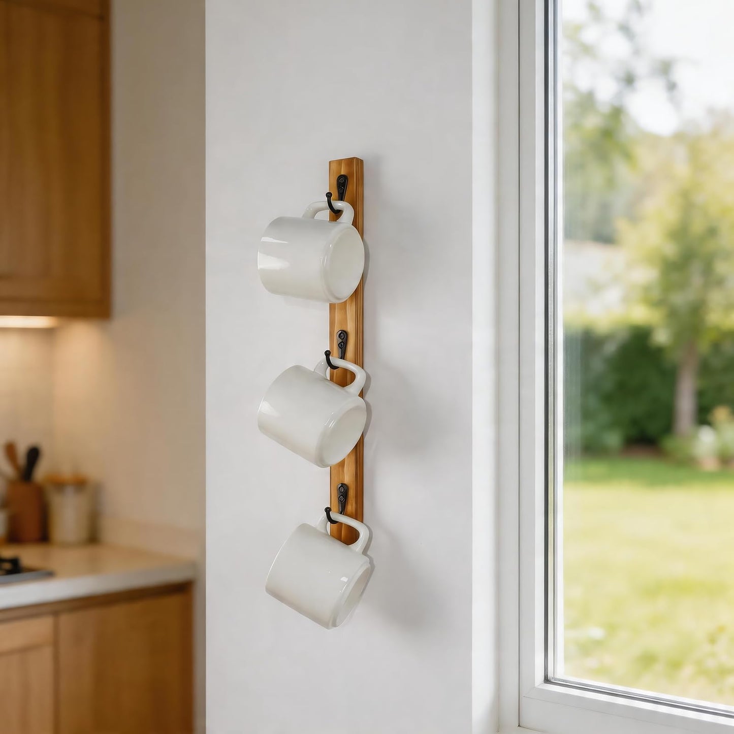 Yohsnor Coffee Cup Rack Wall Mounted – Stylish Mugs and Cups Holder for Space Saving Home, Kitchen, Office Décor – Ideal Mug Display Rack – Hanger Shelf Organizer for Small Spaces