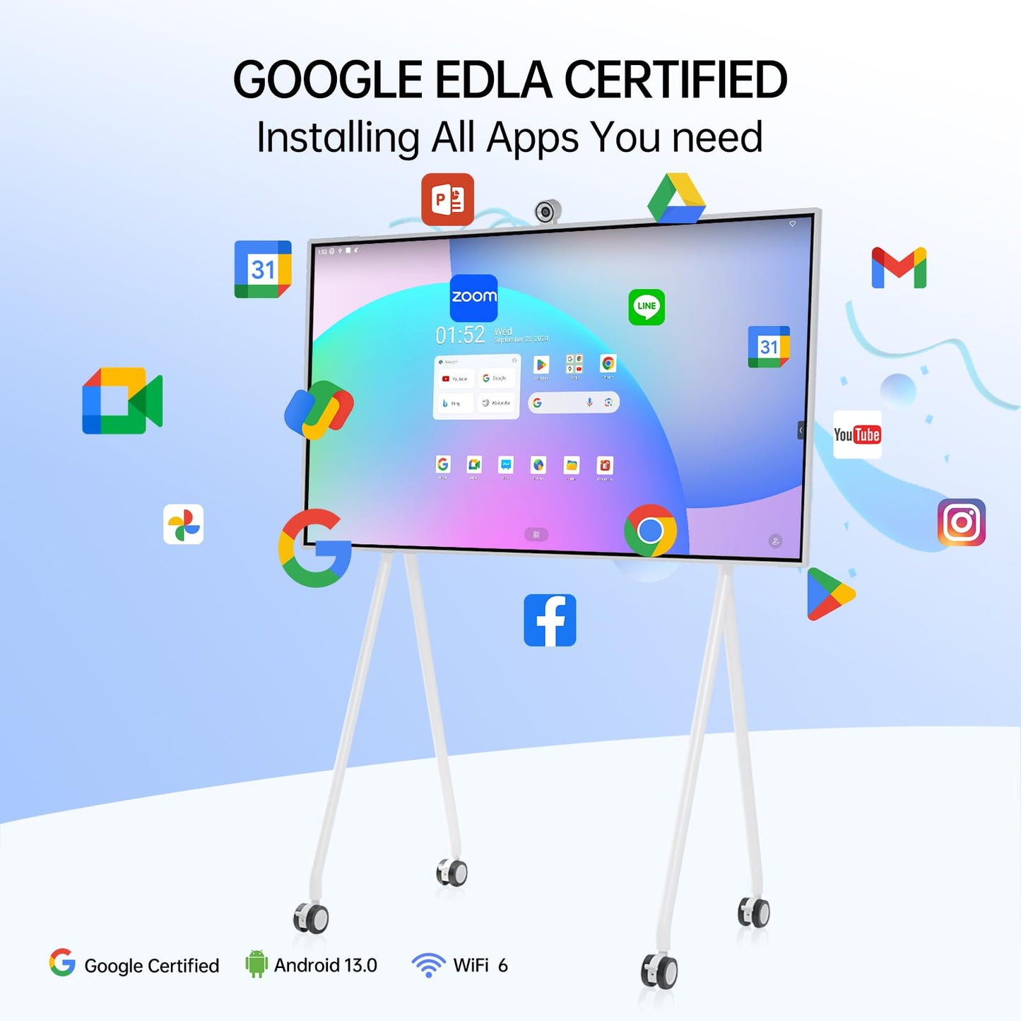 JAV Smart Board with Google EDLA Certified, 65 inch Interactive Whiteboard - 4K UHD 16+256GB Digital Smart Whiteboard Touch Screen with 48MP Camera for Classroom Office (Wall Mount Included)