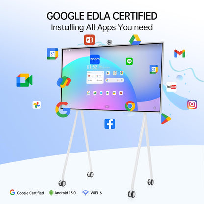 JAV Smart Board with Google EDLA Certified, 65 inch Interactive Whiteboard - 4K UHD 16+256GB Digital Smart Whiteboard Touch Screen with 48MP Camera for Classroom Office (Wall Mount Included)