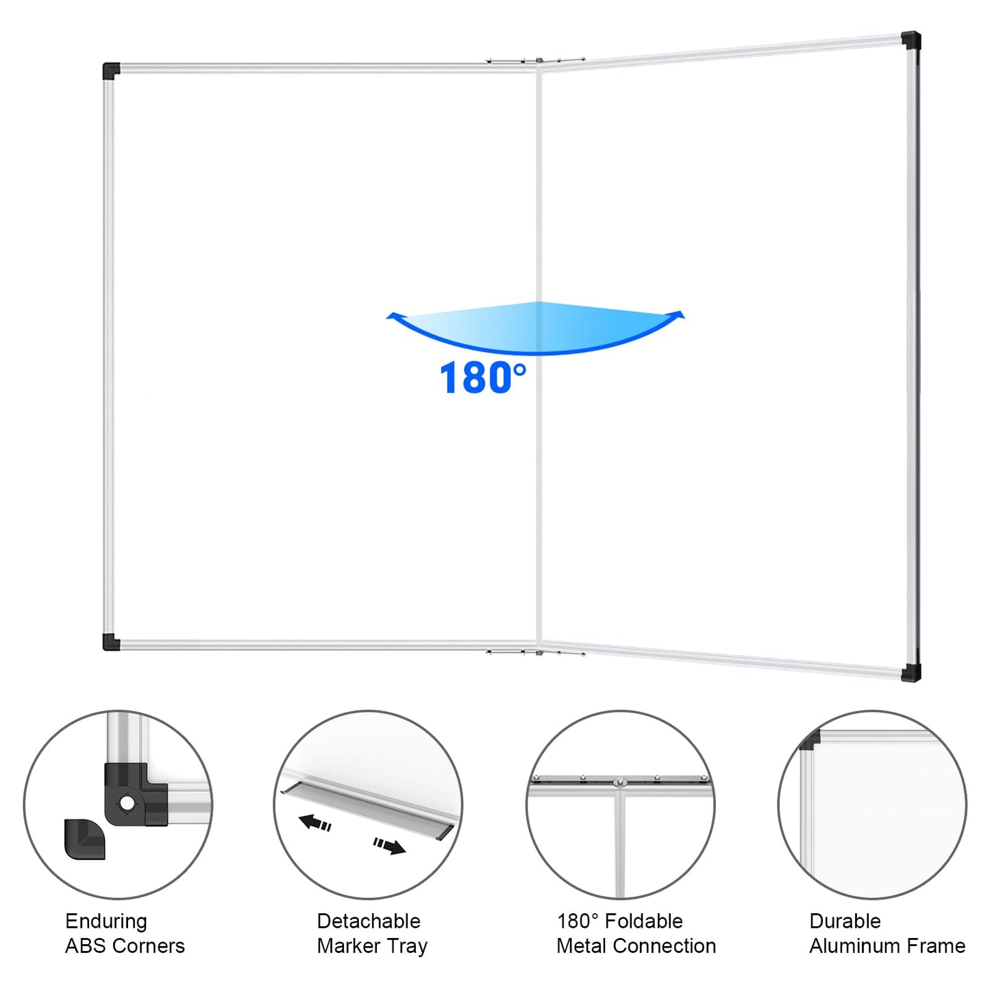 XBoard Magnetic Whiteboard 60 x 36 Inch, Foldable Dry Erase White Board with Aluminium Frame & Marker Tray 5' x 3', Wall Mounted Folding Message Presentation Board