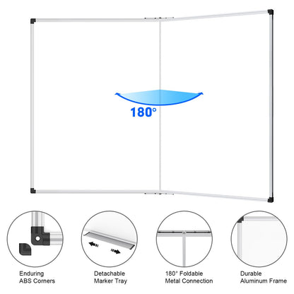 XBoard Magnetic Whiteboard 60 x 36 Inch, Foldable Dry Erase White Board with Aluminium Frame & Marker Tray 5' x 3', Wall Mounted Folding Message Presentation Board