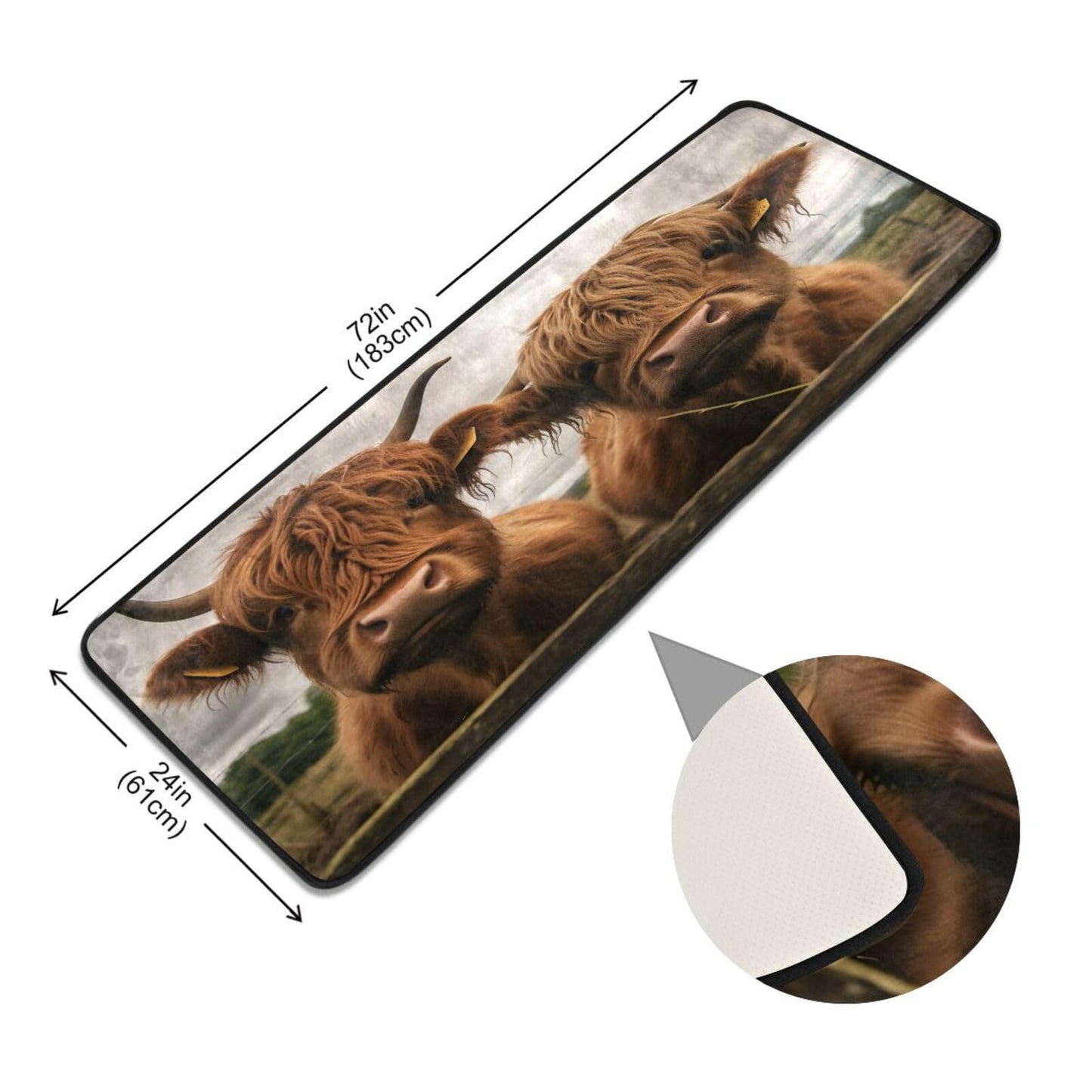YETTASBIN Highland Cow Runner Rug, Non-Slip Large Floor Mat Anti Fatigue Area Rugs for Kitchen Bathroom Living Room Entryway Home Office Decor, 72 x 24 Inch