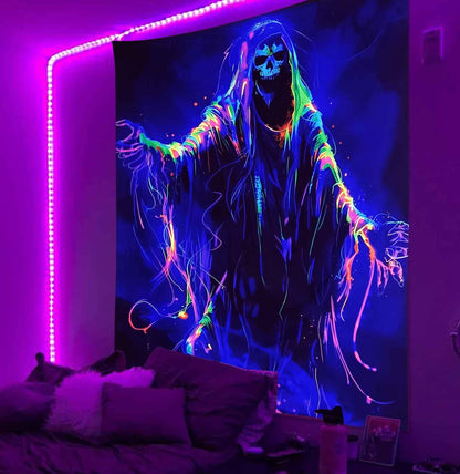 Onivein Blacklight Skull Tapestry Glow In The Dark Gothic Tapestry Trippy Skeleton Tapestries Wall Hanging Poster for Room Bedroom Party Backdrop Decor 60x50 Inch
