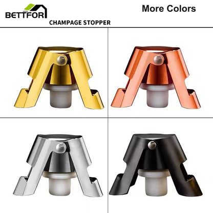 BETTFOR Champagne Stoppers with Stainless Steel Champagne Saver with Food Grade Silicone Leak proof Keep Fresh Suitable for Champagne, Cava, Prosecco and Sparkling(Gold, 6 Pack)