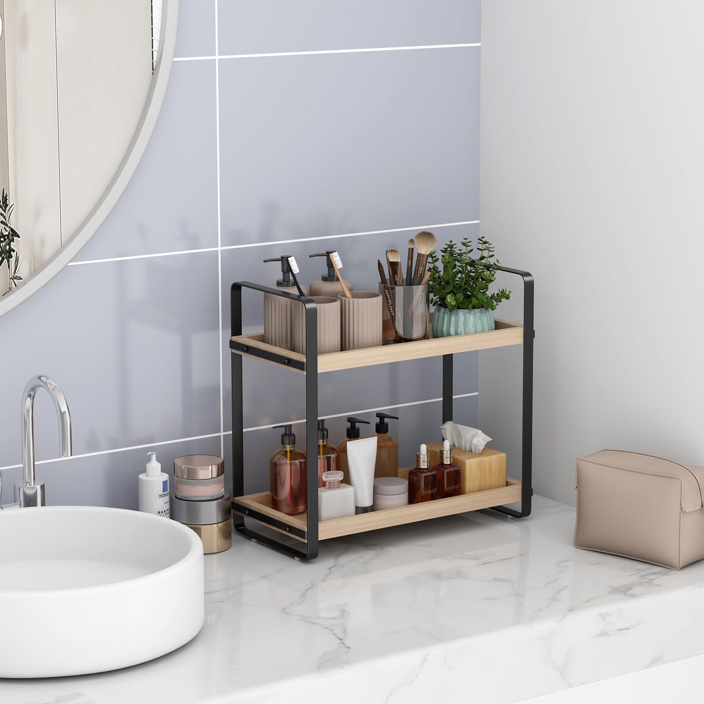 Bathroom Counter Organizer,Bathroom Countertop Organizer,Counter Shelf,Countertop Storage,Organization and Storage,Makeup Shelf,Sink Caddy(Brown 3 Tier)