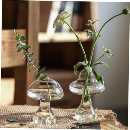 BESPORTBLE 2pcs Glass Mushroom Flower Vases Hydroponic Plant Terrariums Decorative Floral Containers for Home Office Living Bedroom Kitchen