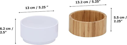 Teamson Pets Billie Elevated Ceramic Pet Bowl with Bamboo Stand,Brown