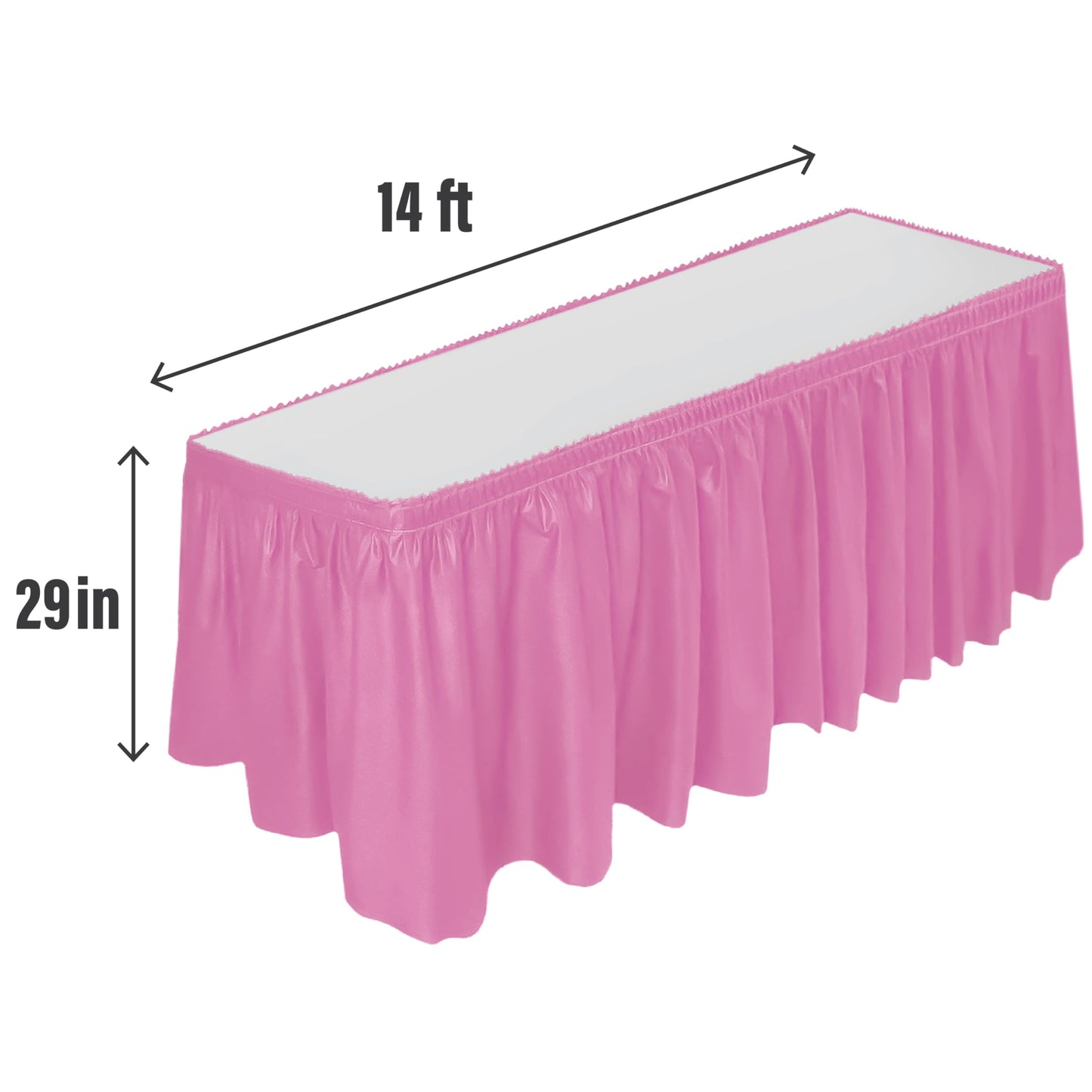 DecorRack 2 Pack Table Skirts, 29 in x 14 ft Each, Multi Pack -BPA Free- Plastic Tableskirt, Disposable, Reusable, Rectangular Tablecloth Skirt, Light Pink (2 Pack)