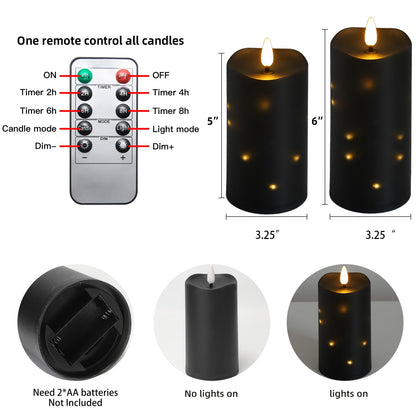 MUMCHASI 5 Packs Flameless Candles, Black Battery Operated Candles, Black LED Candles with Remote, Realistic Flickering Dancing Flame, Outdoor Waterproof for Halloween Party Outdoor Garden