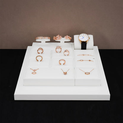 Papten 2 Slot PU Leather Necklace Jewelry Stand Pendant Drawer Jewelry Organizer Tray Bracelets Display Holder (White)