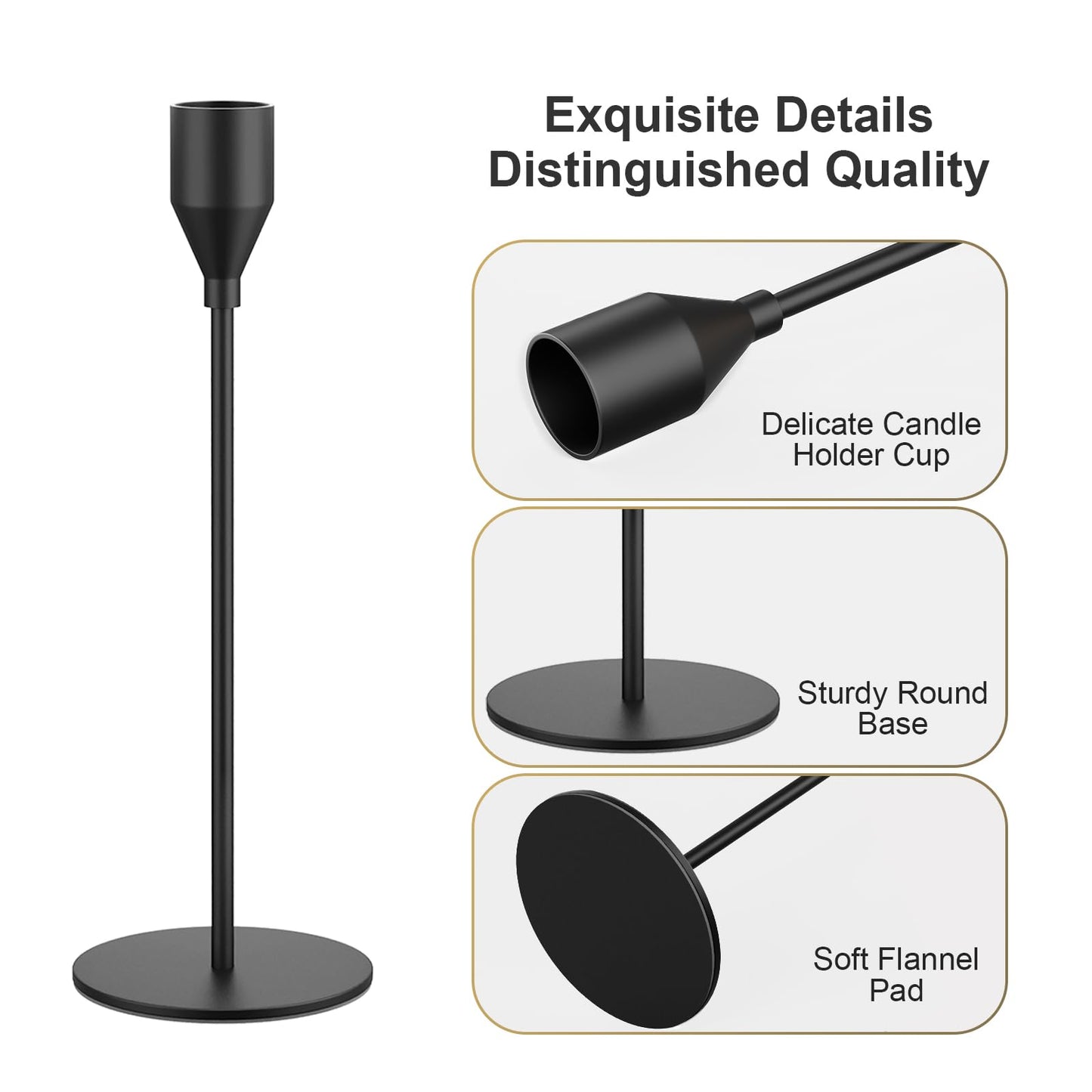 NLBTW Matte Black Taper Candle Holders, Set of 3 Metal Candlestick Holders for Candle Sticks Holder Decor, Ideal for Mantle Table Centerpiece, Weddings, Dining, Housewarming Gift & Anniversaries