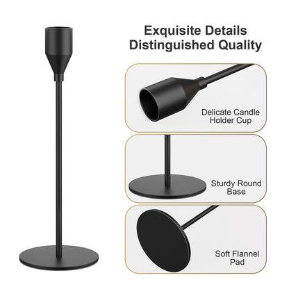 NLBTW Matte Black Taper Candle Holders, Set of 3 Metal Candlestick Holders for Candle Sticks Holder Decor, Ideal for Mantle Table Centerpiece, Weddings, Dining, Housewarming Gift & Anniversaries
