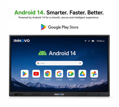 Innovo 65" Interactive Whiteboard - 4K UHD Touch Screen Smart Board with Built-in 48MP AI Camera, Mic & Speakers, Android 14 OS, 8GB RAM & 128GB Storage, 20-Point Multi-Touch