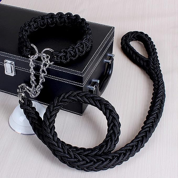 Love Dream Dog Collar and Leash Set, Heavy Duty Nylon Braided Rope Strong 4 FT Dog Leash and Martingale Training Collar for Small Medium Large Dogs Training and Walking (Black)