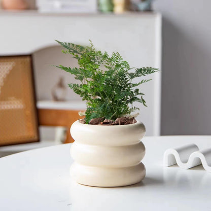 SANDYBAYTAS Ceramic Plant Pot Indoor, 4.5 Inch Flower Pot with Drainage Hole, Small Bubble Design Ceramic Planter for Home & Office Decor (Beige)