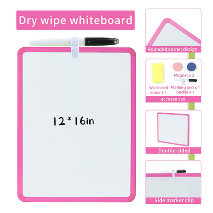 MXG Double Sided Pink Dry Erase Board, 12x16 Inch Small White Board with Marker, Magnets, Eraser, for Coaches, Students, Kitchen, Portable Mini Whiteboard for Fridge, Wall, Desk