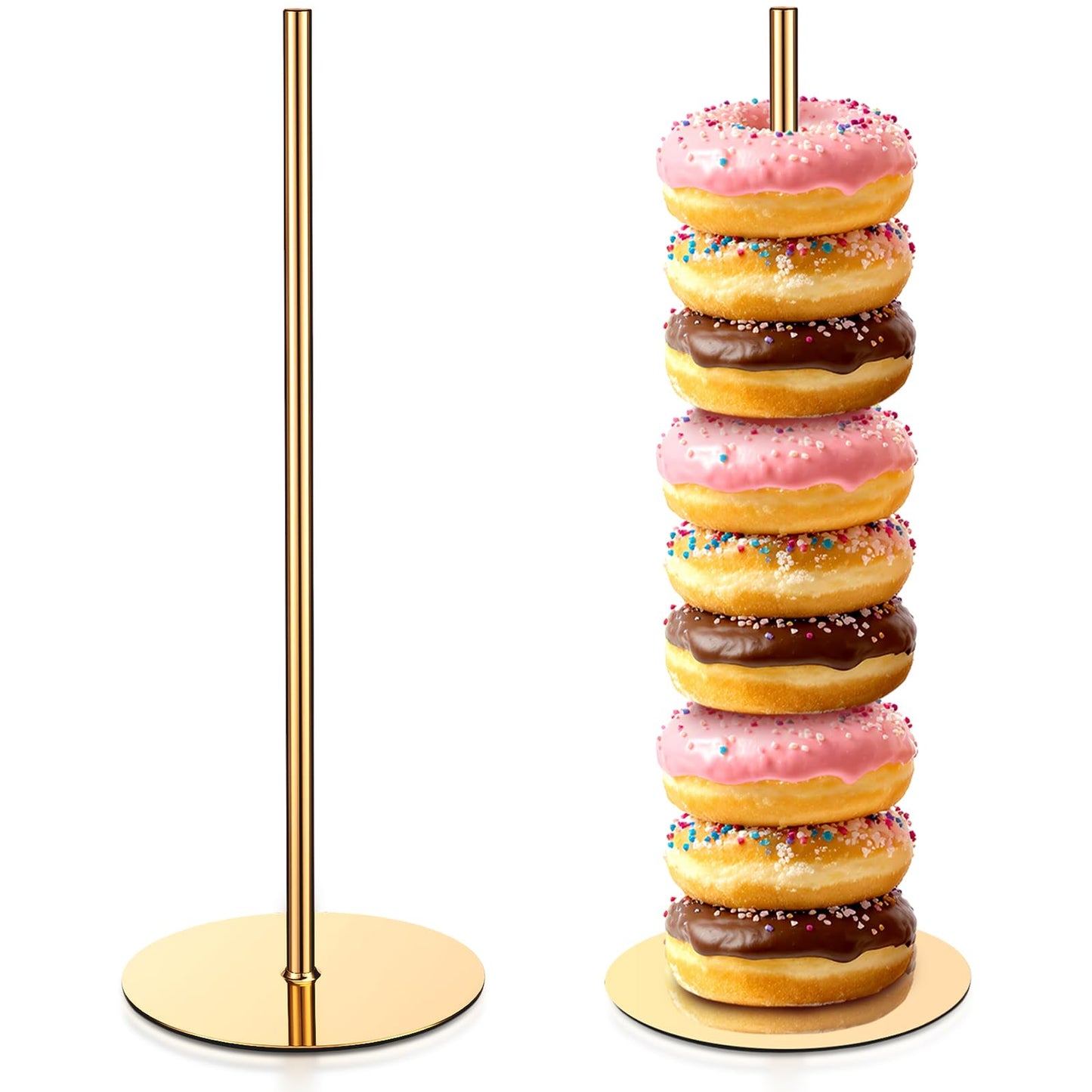 Otoolling 2 Pcs Metal Donut Display Stand Tower Bagel Holder Cake Stand Dessert Table Doughnut Holder Display Tower for Birthday Wedding Party and Donut Themed Party Decorations (Gold)