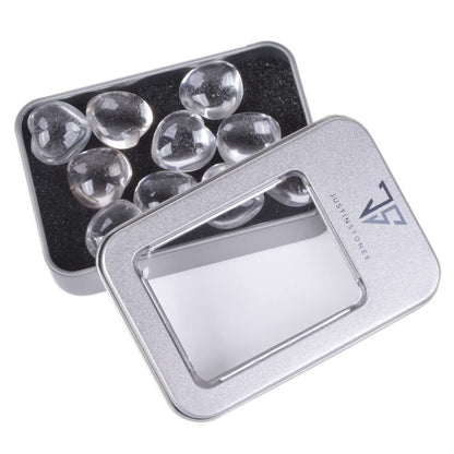 Natural Clear Quartz Gemstone Healing Crystal 0.8" Mini Puffy Heart Pocket Stone Iron Gift Box (Pack of 10)