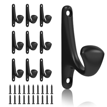 Tebgeag 10 Pack Wall Hooks for Hanging, Heavy Duty Metal Coat Hooks Wall Mount, Easy to Install Black Hooks for Entryway, Bathroom, Towels, Robes, Backpacks(Black)