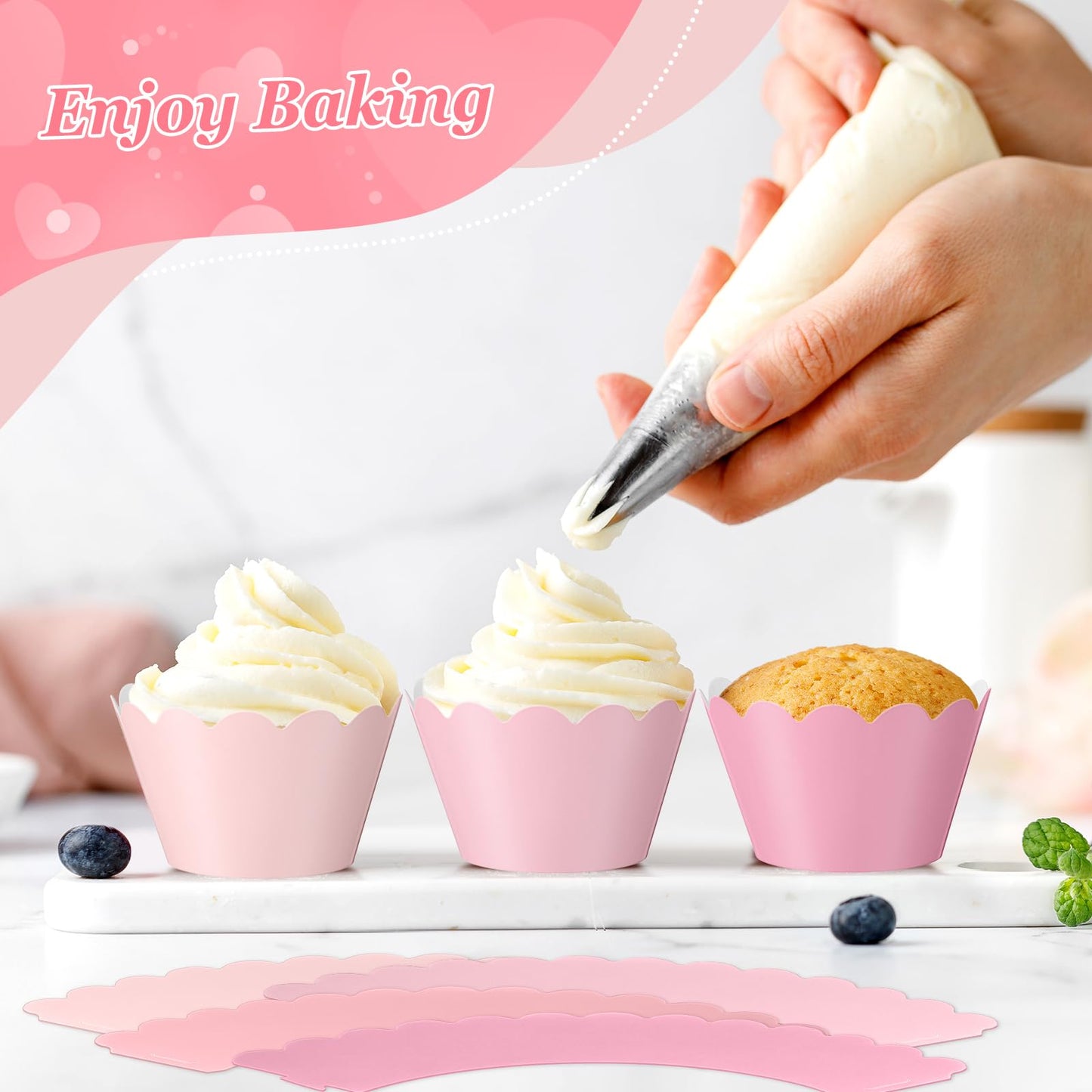 Vesici 100 Pcs Pink Cupcake Liner Pastel Cupcake Paper Wrappers Scalloped Baking Cups Bake Artistic Cake Cups Decoration for Mom Nurse Valentines Summer Wedding Birthday Tea Party Supplies