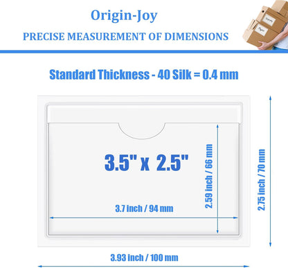 Origin-Joy 60 PCS Self Adhesive Index Card Pockets with Top Open, Clear Plastic Label Holder for Cards of Note, Library and Business, Adhesive Label Pockets & Card Holder (3.5 x 2.5 inch)