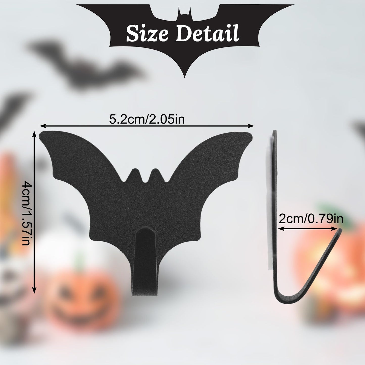 MOROBOR Bat Coat Rack Wall Mount, 8pcs Self Adhesive Towel Hooks Heavy Duty Iron Waterproof Hangers Halloween Gothic Home Decor Hooks No Drill Stick on Hooks/Black