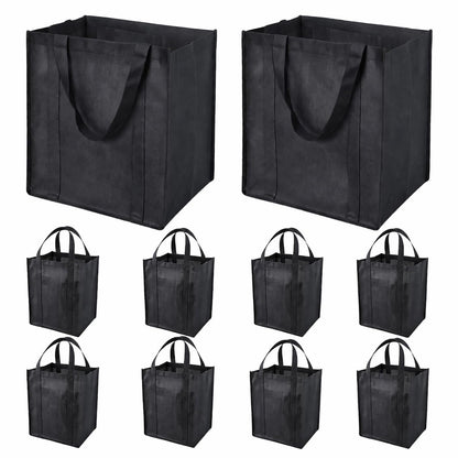 Enjamyo 10 Pcs Reusable Grocery Bags, Large Shopping Bag with Reinforced Handles, Heavy Duty Washable Foldable Bag, Grocery Bags(Black)