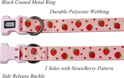 Dog Collar Leash Set, Fruit Pattern, Polyester Material, Adjustable Collar and 5ft Matching Leash, for Small Dogs.(S, Strawberry)