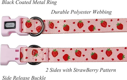 Dog Collar Leash Set, Fruit Pattern, Polyester Material, Adjustable Collar and 5ft Matching Leash, for Puppy Dogs.(XS, Strawberry)