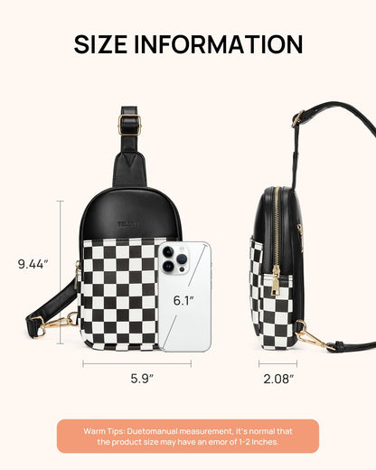 Telena Crossbody Bags for Women Leather Cross Body Sling Bag for Woman Travel Black and White Checkered