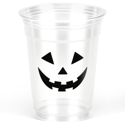 Pumpkin Face Plastic Cups Halloween Scary Disposable Party Cup Jack O Lantern 12oz Clear Cups for Candy Beverage Snacks October Trick or Treat Party Supplies (50)