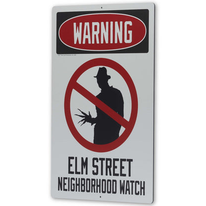 Nightmare On Elm Street Neighborhood Watch Metal Sign - Spooky Freddy Krueger Decoration for Movie Room or Halloween Decor