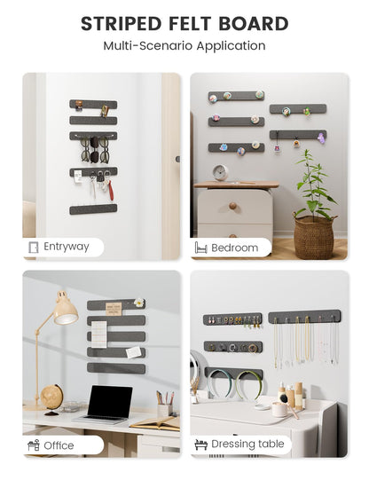 Fluxynara Cork Board Alternative Felt Strip Board 5-Pack 13"x2", Office Pin Board with 35 Push Pins, Adhesive Install for Bedroom Door & Home Office(Charcoal Gray)