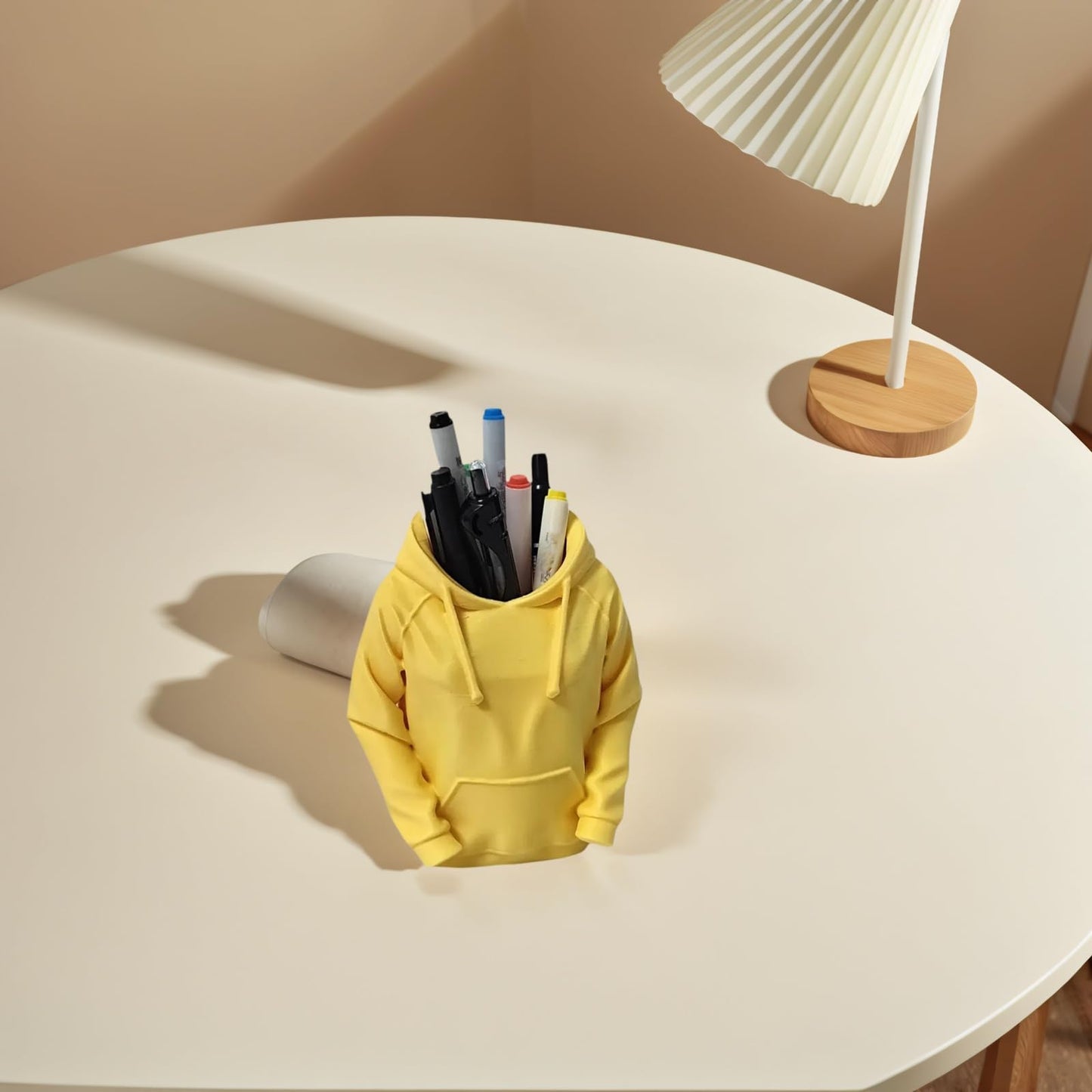 TIME&TRAVE Unique Sweatshirt Pen Holder for Desk, 3D Printed Creative Pencil Holder Desk Organizers, Office Supplies Decorations Idea Gift for Men Women Kids(Yellow)