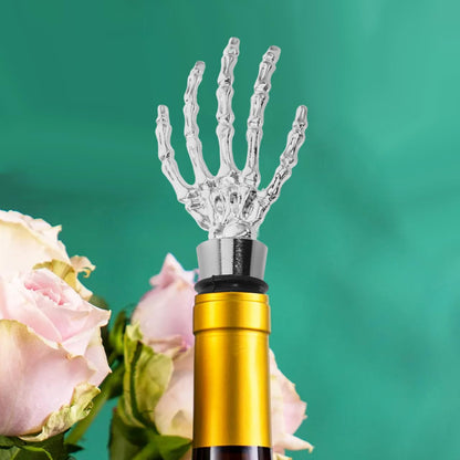 Garneck 2pcs Halloween Wine Bottle Stopper Silver Skeleton Hand Shaped Decorative Bottle Plug Alloy Skeleton Hand Stopper for Wine Beverage Halloween Party Favors
