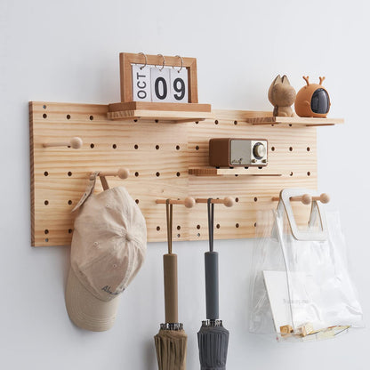 socalsunny Wood Pegboard Combination Wall Organizer Kit, Wooden Display Pegboard Panel Kits for Bedroom, Study, Office, Bathroom, 2 Pieces Pegboards and 15 Accessories