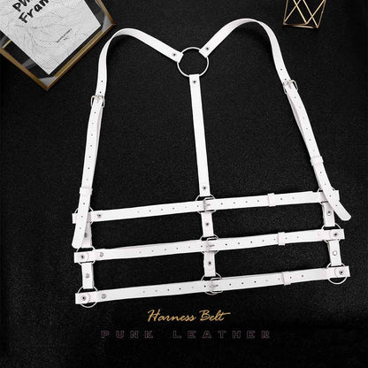 BODIY Women Fashion Leather Harness Belt Punk Waist Harness Belts Rave Body Accessories (White)