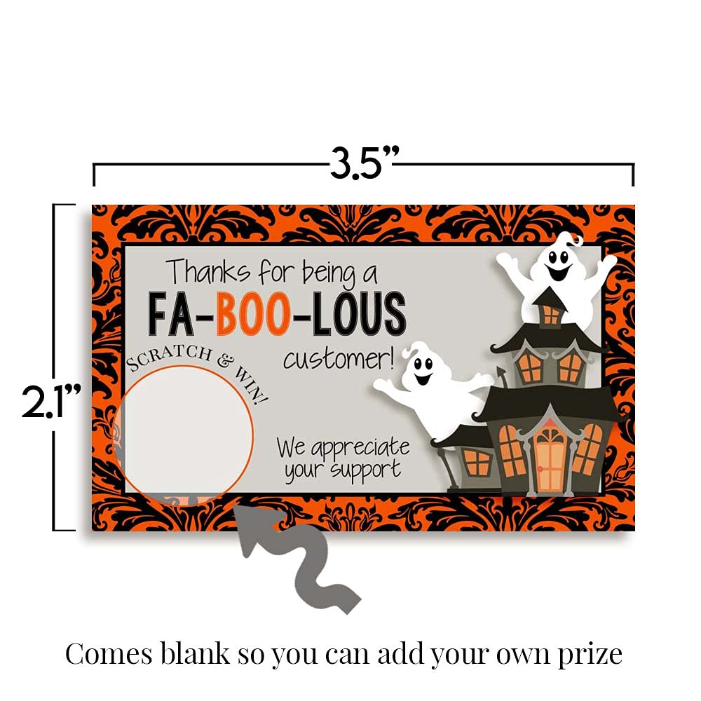 Amanda Creation Funny Fabulous Customer Halloween Ghost Scratch & Win Customer Appreciation Package Inserts for Small Businesses, 20 2" X 3.5” Single Sided Insert Cards with Scratch Off Stickers