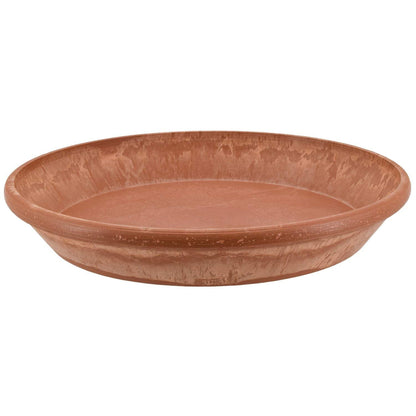 Arcadia Garden Products PSW Pot Collection AP25TCM 10-inch Plastic/Stone/Wood Composite Plant Saucer Drip Tray – No Drainage Hole (Drillable), Indoor/Outer Water Tray, Terra Cotta Marble Color