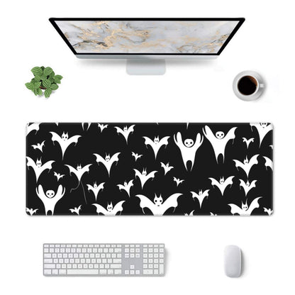 Halloween Goth Bats and Moon Gaming Mouse Pad, Large Non-Slip Rubber Base Mousepad XL 31.5x11.8in, Keyboard Mouse Mat, Desk Pad with Stitched Edges for Gamer Home&Office