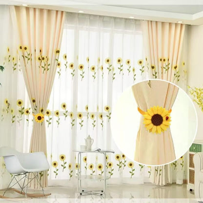 EleCharm 1 Pair Sunflower Curtain Magnetic Tiebacks Non-Woven Fabric Countryside Rural Style Curtain Tie Holdbacks Accessories