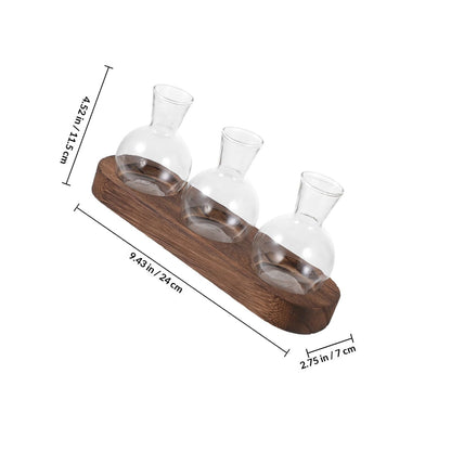 PRETYZOOM Glass Plant Vase Set with Wooden Base, Hydroponic Terrarium for Office and Living Room Decor, 3pcs Tabletop Flower Arrangement Vessels