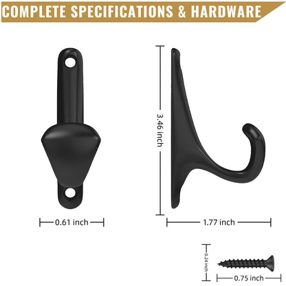 Tebgeag 10 Pack Wall Hooks for Hanging, Heavy Duty Metal Coat Hooks Wall Mount, Easy to Install Black Hooks for Entryway, Bathroom, Towels, Robes, Backpacks(Black)