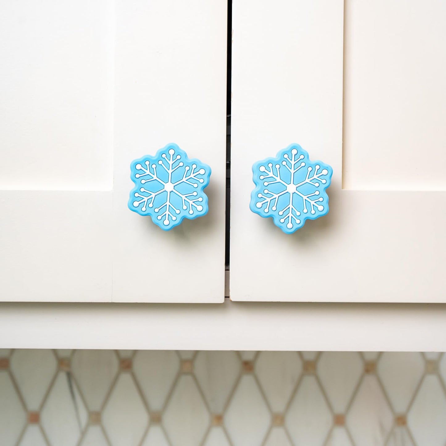 Knobēz: 12pk Snowflake Decorative Knob Covers - Blue Winter Cabinet Decor
