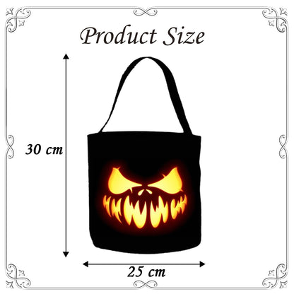 Halloween Trick or Treat Bucket Candy Bags Scary Evil Face Treat Bags Creepy Pumpkin Face Non-Woven Tote Bag with Handles Portable Collapsible Candy Present Bag for Party Decoration Favor Supplies